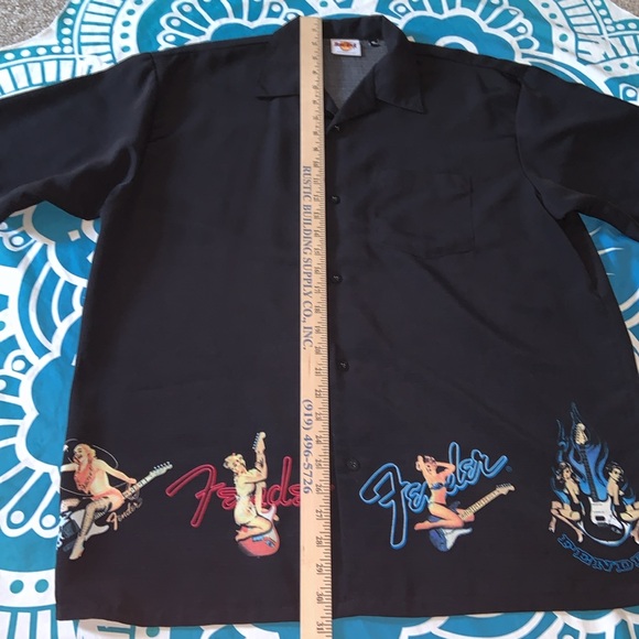 HARD ROCK SAN FRANCISCO CAFE PINUP FENDER GUITAR ROCKABILLY BOWLING SHIRT BLACK - Picture 7 of 13